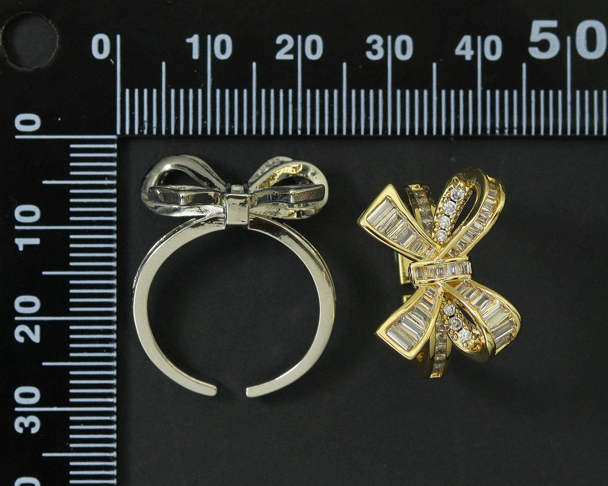 Gold Silver Baguette CZ Bow Shape Ring,Sku#X302