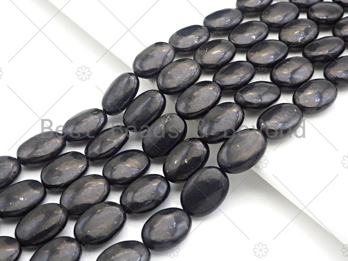Top Quality Oval Shape Shungite, Smooth Shungite, Healing Energy, Genuine Shungite Beads 10x14mm/13x18mm, 15.5" Full Strand, Sku#U988