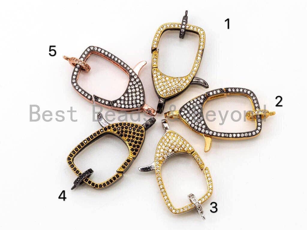 CZ Dual Color Clear Micro Pave Square Lobster Claw Clasp, Cubic Zirconia Pave Clasp/Connector/Link, 17x31mm, sku#H96