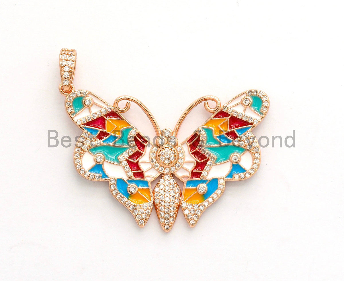 NEW Enamel Colorful Butterfly Pendant,CZ Micro Pave Oil Drop Butterfly pendant,Enamel pendant,Enamel Jewelry,29x44mm,sku#F587
