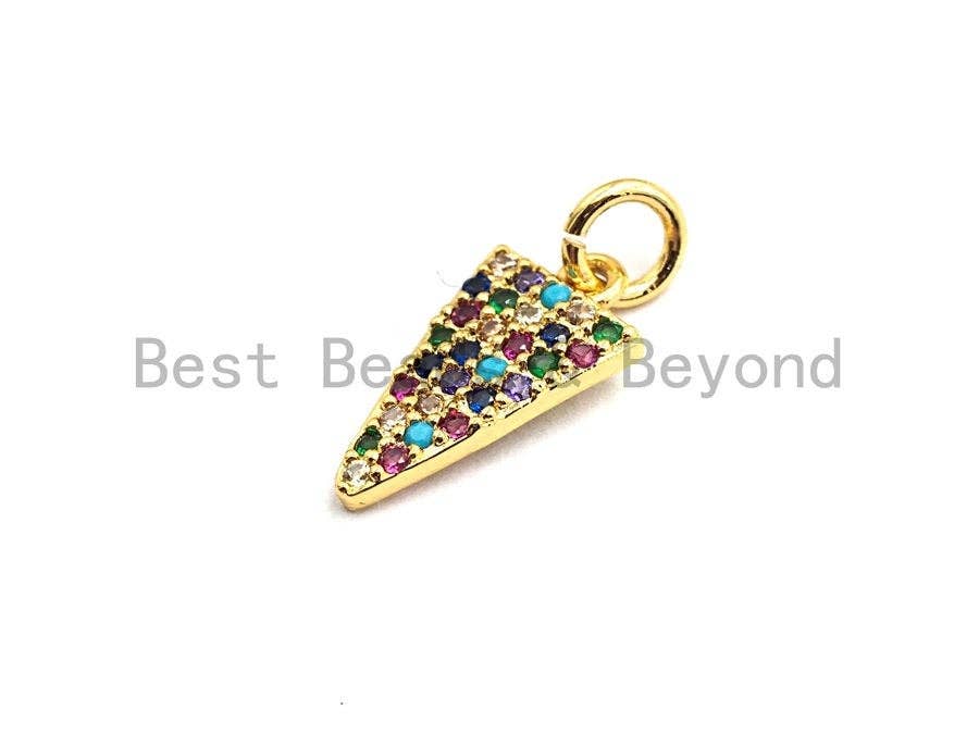 CZ Colorful Micro Pave Triangle Pendant, Triangle Shaped Pave Pendant, Gold plated, 8x14mm, Sku#F755