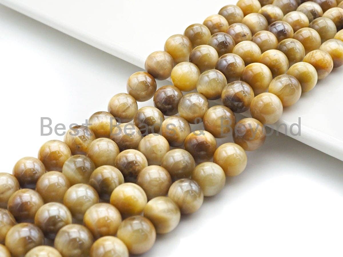Mystic Plated Golden Tiger Eye Beads, Round Smooth 8mm/10mm/12mm Tiger Eye, 15.5" Full Strand, sku#UA73