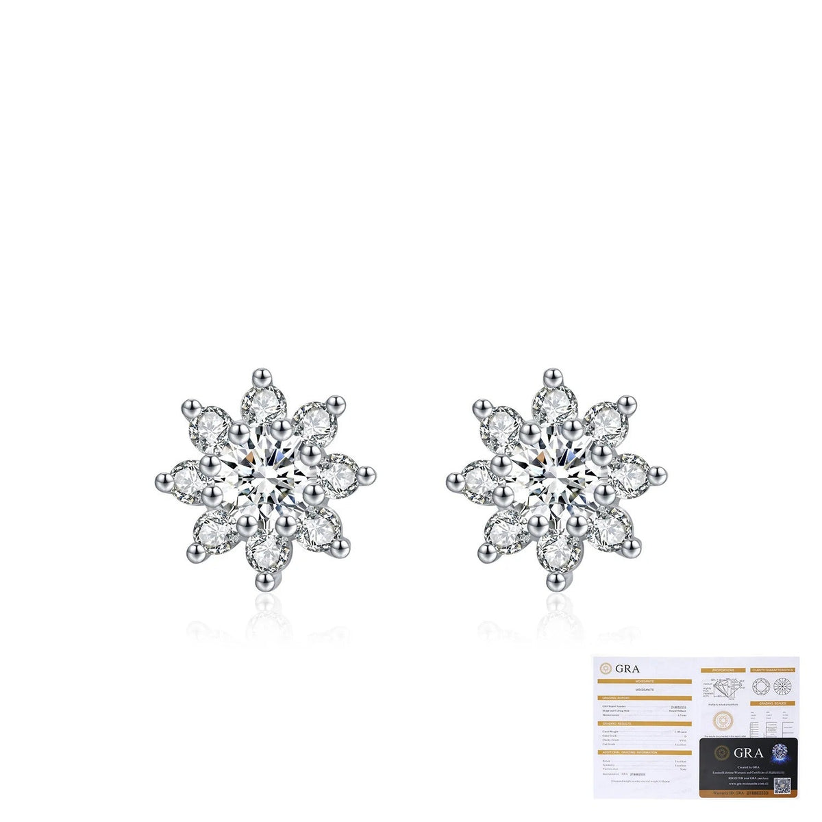 Floral D-Color VVS1 Moissanite Stud Earrings in Sterling Silver – Chic Snowflake Design