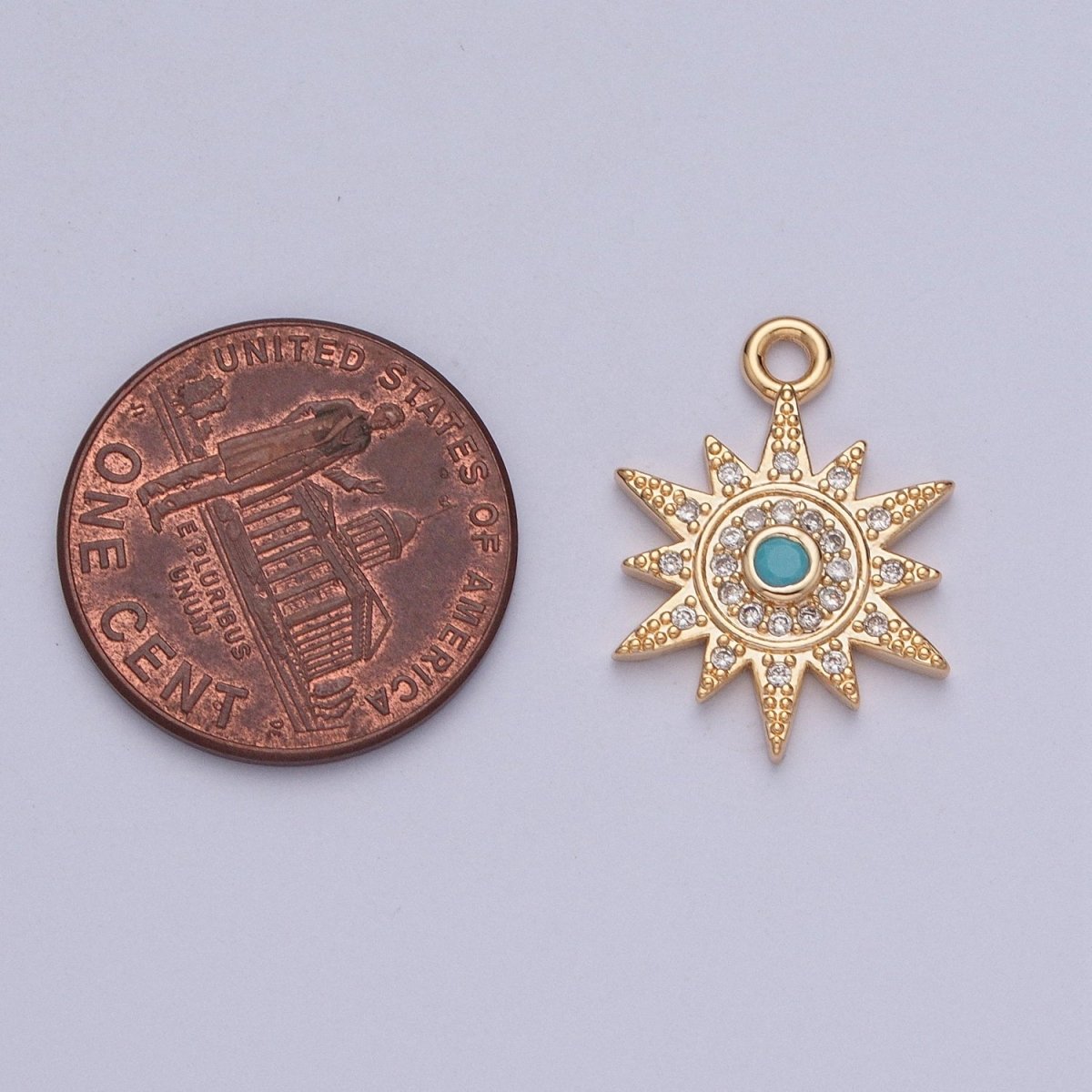 Beaded Micro Paved CZ Sun Star Turquoise Stone Charm For Celestial Jewelry Making | X-208