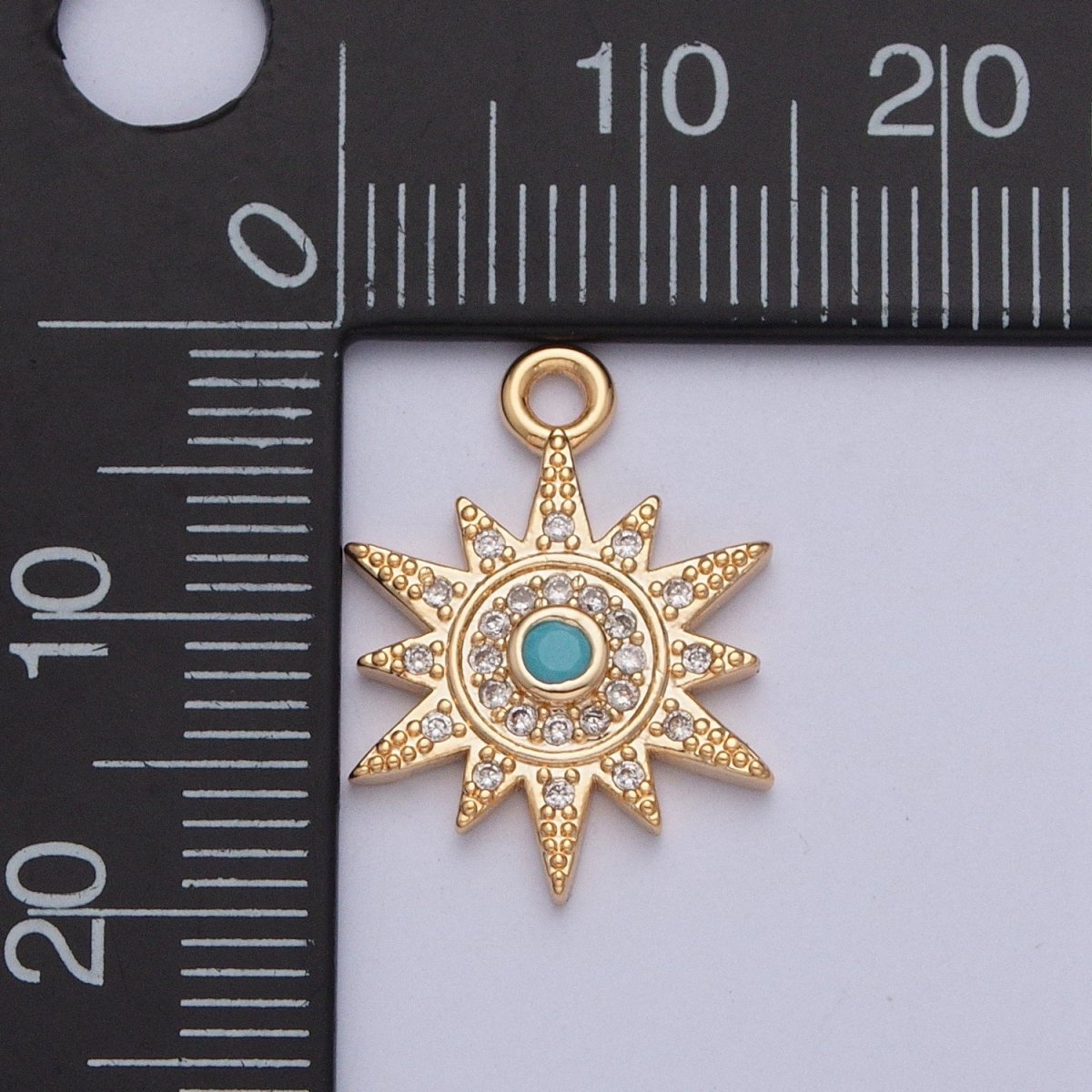 Beaded Micro Paved CZ Sun Star Turquoise Stone Charm For Celestial Jewelry Making | X-208