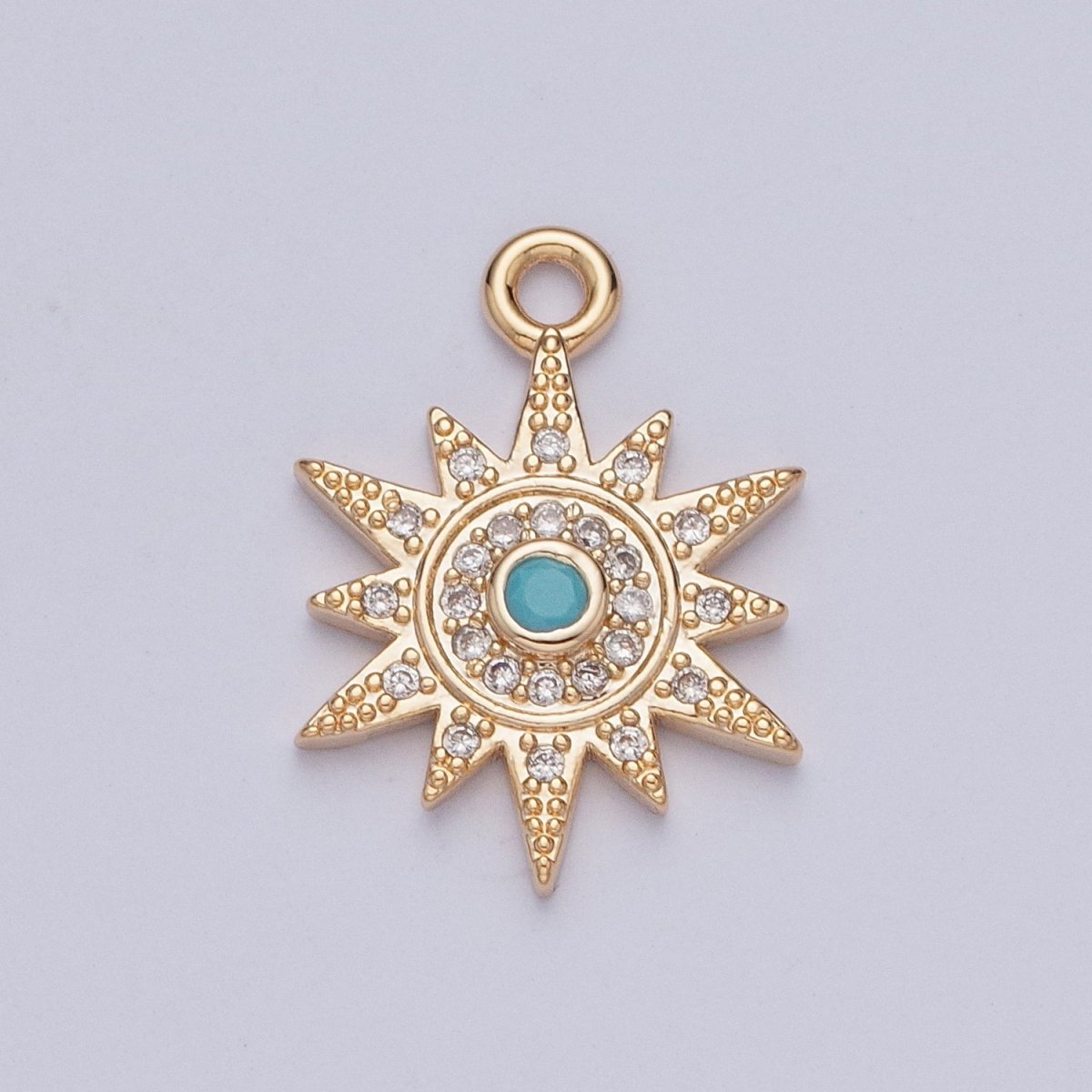 Beaded Micro Paved CZ Sun Star Turquoise Stone Charm For Celestial Jewelry Making | X-208