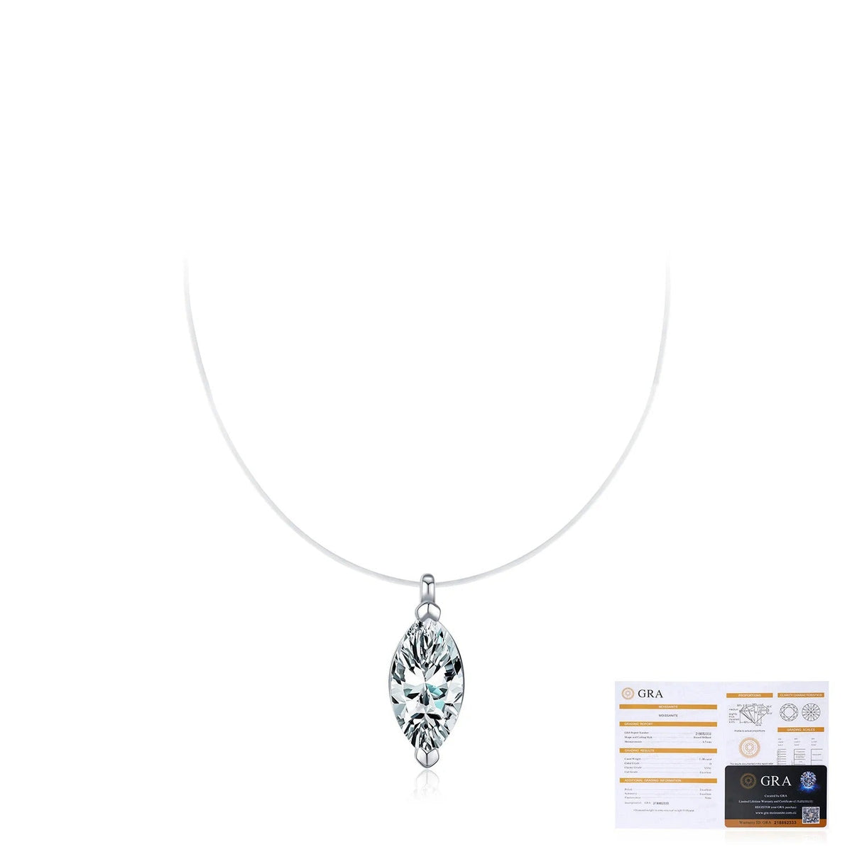 Geometric D-Color VVS1 Moissanite Pendant Necklace in Sterling Silver – Delicate Clavicle Chain with Invisible Wire Design