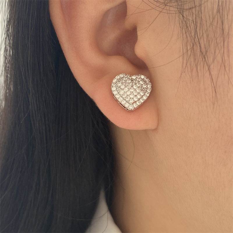 Dainty Iced Out CZ Heart Stud Earrings, Micro-Pavé Love Studs for Women Gifts | Cubic Zirconia