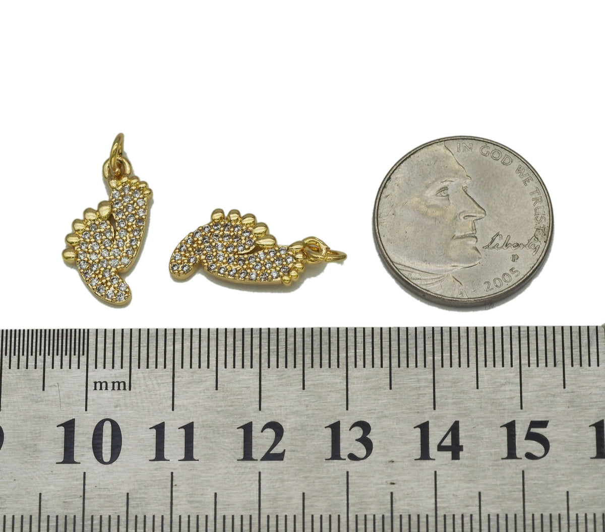 CZ Pave Baby Feet Charm, Sku#LK666