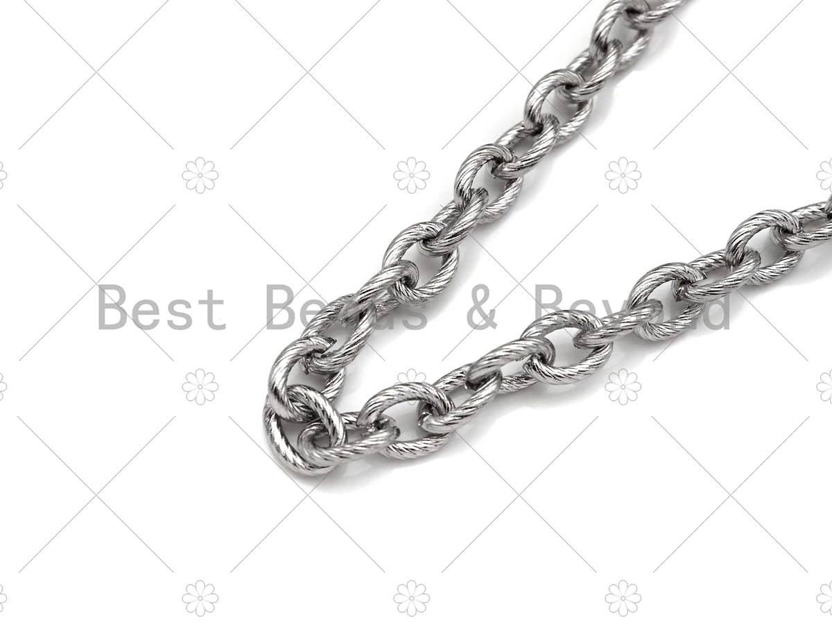 6x8mm Quality Stainless Steel Oval Link Chain by Yard, Texturized Oval Chain, Silver Unfinished Jewelry Chains, Wholesale Chain, sku#A100