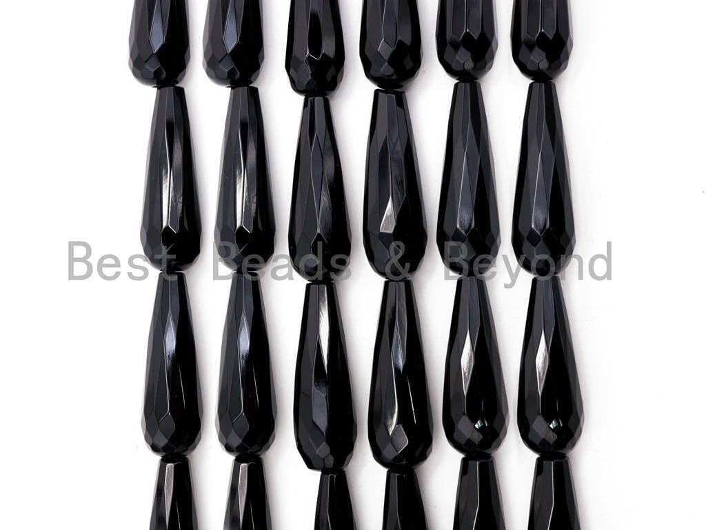 High Quality Black Onyx Teardrop Faceted  8x30mm 10x30mm Natural Stone Beads, Black Beads, Teardrop Beads,15.5" Full Strand, SKU#Q27