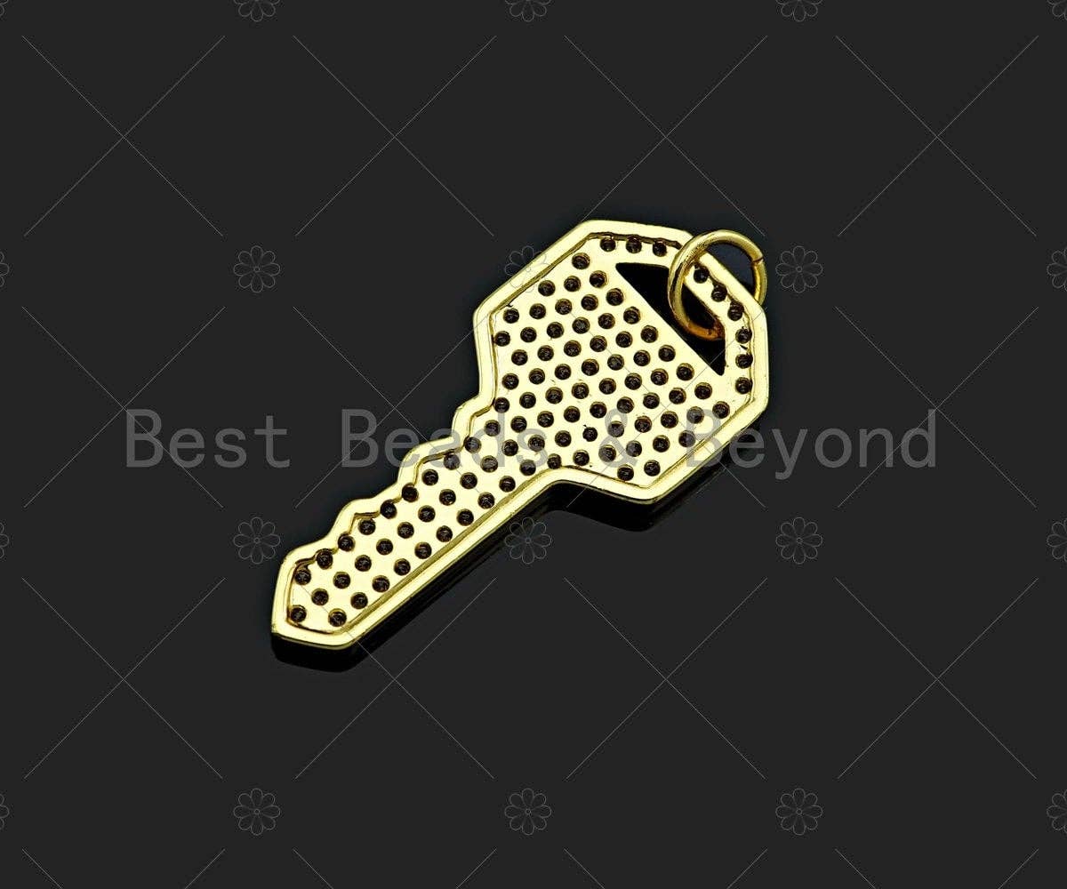 18K Gold Filled/ Silver Color Large CZ Micro Pave Key Shape Charm/Pendant,Key Charm, Key Pave Pendant, Gold Key charm, 15x32mm, Sku#LD21