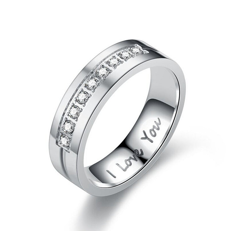 Titanium Steel Couple Ring I LOVE YOU Engagement Diamond-studded Ornament