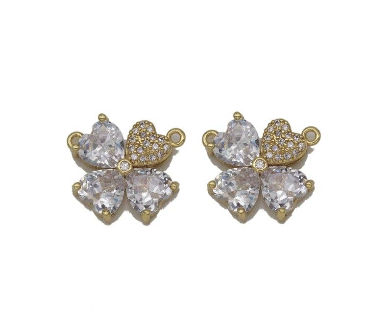 Crystal Heart Clover Charm Connector, Sku#L701