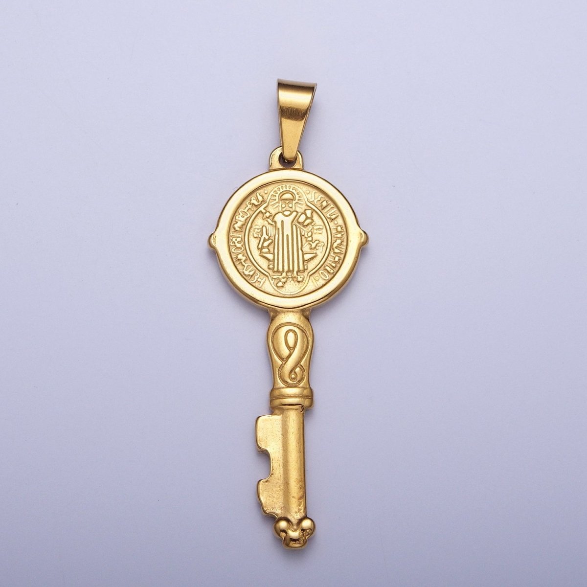 Big 24k Gold Filled Saint Benedict Pendant Double Sided San Benito Charm Religious Key Pendant X-648