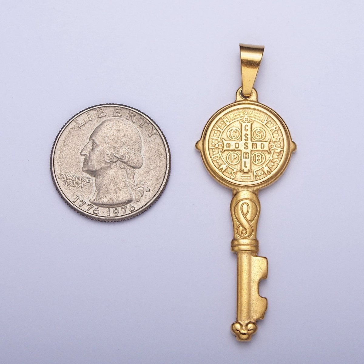 Big 24k Gold Filled Saint Benedict Pendant Double Sided San Benito Charm Religious Key Pendant X-648