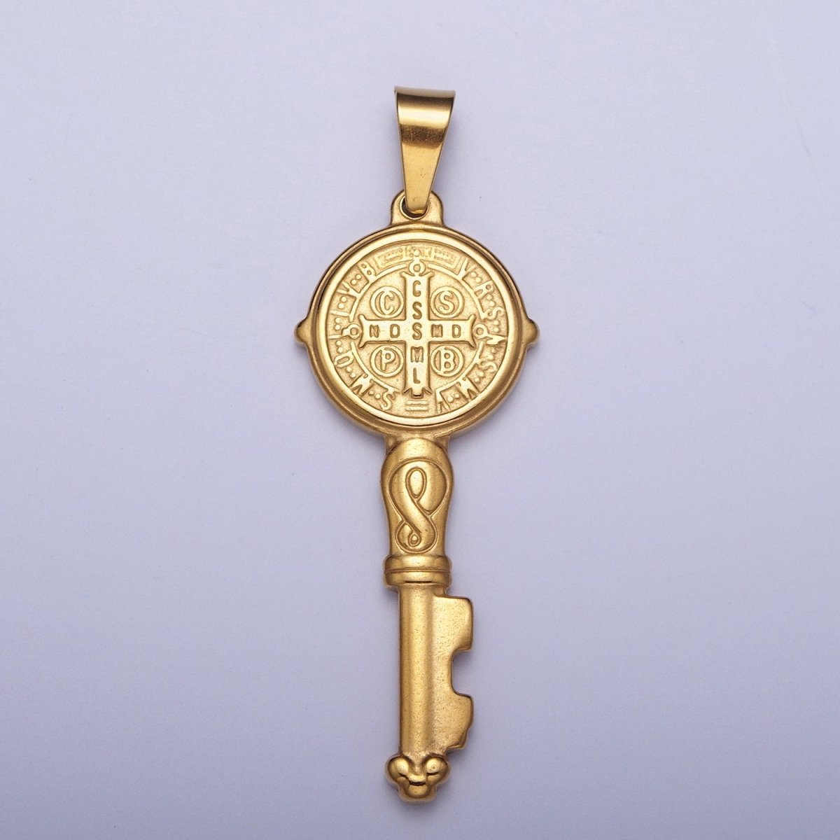 Big 24k Gold Filled Saint Benedict Pendant Double Sided San Benito Charm Religious Key Pendant X-648