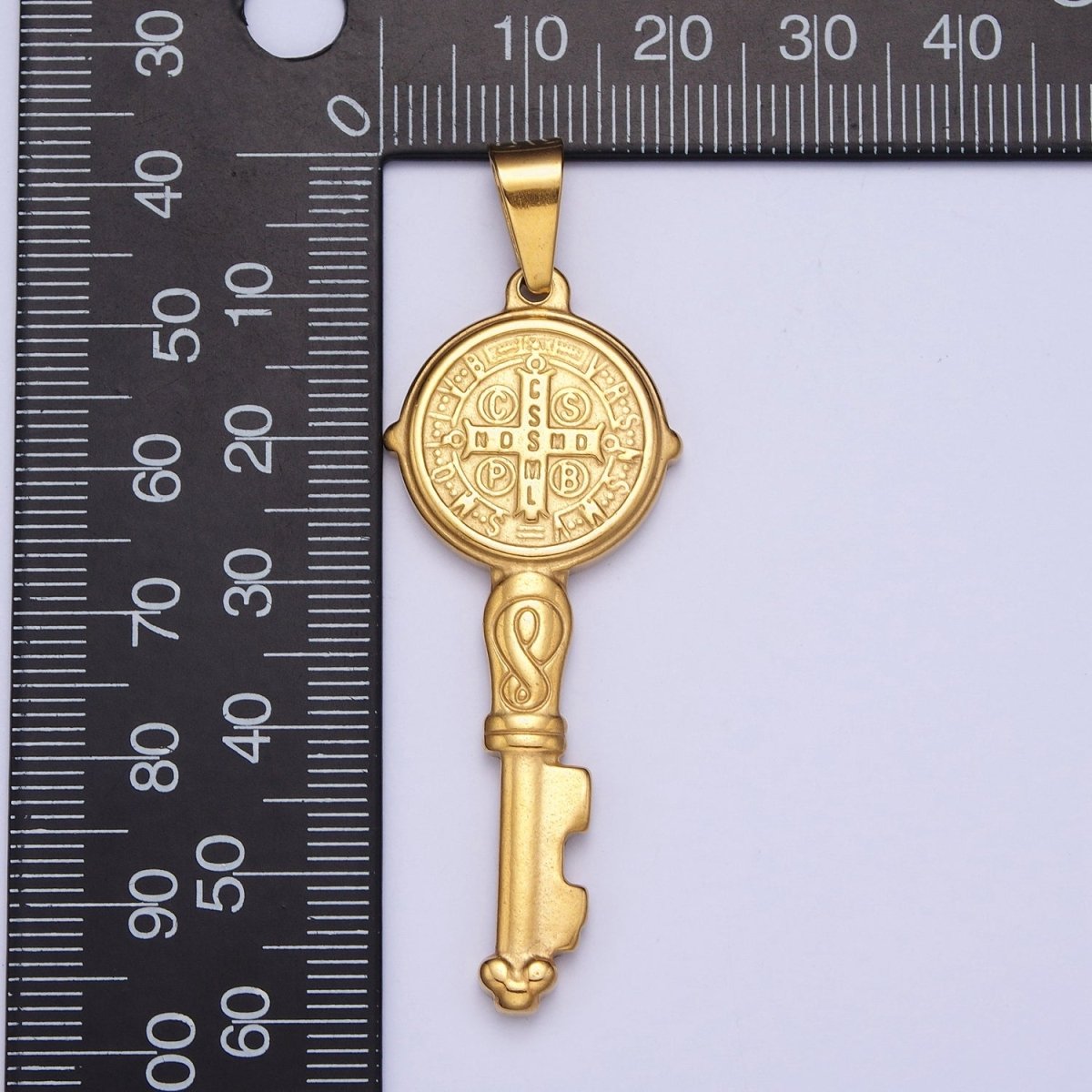 Big 24k Gold Filled Saint Benedict Pendant Double Sided San Benito Charm Religious Key Pendant X-648