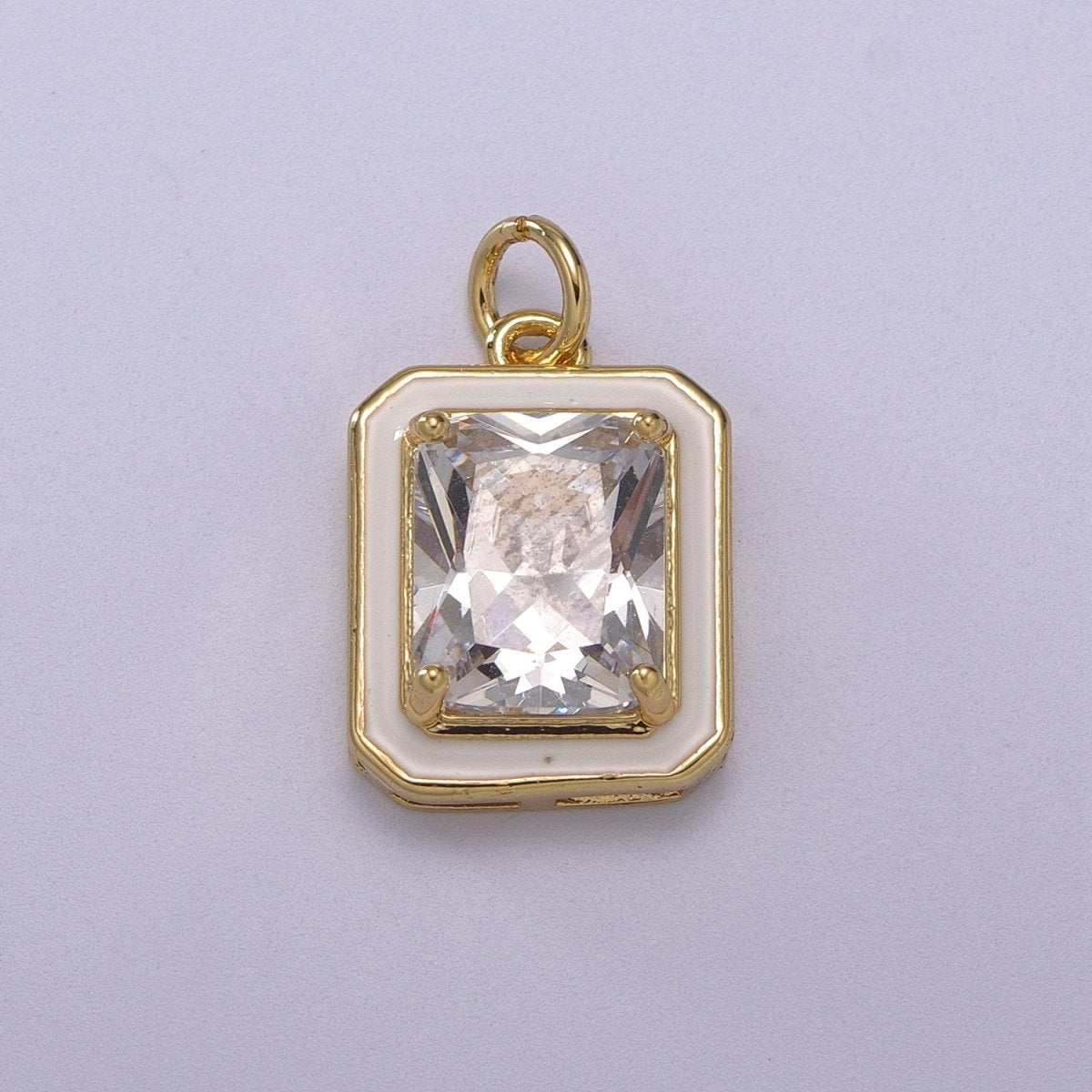 Big Clear CZ Enamel Colorful Square Shape Pendant 14K Gold Filled Enamel Charm, Necklace Bracelet Component M-674 - M-677