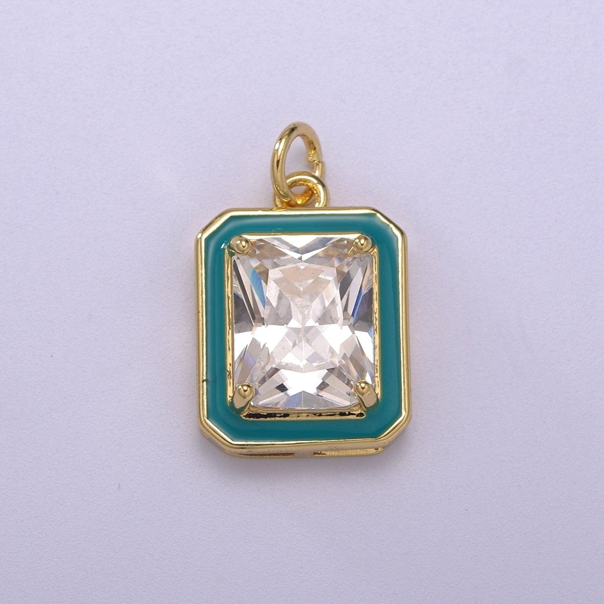 Big Clear CZ Enamel Colorful Square Shape Pendant 14K Gold Filled Enamel Charm, Necklace Bracelet Component M-674 - M-677