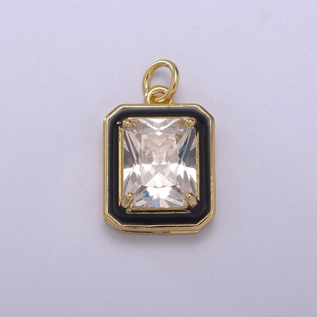 Big Clear CZ Enamel Colorful Square Shape Pendant 14K Gold Filled Enamel Charm, Necklace Bracelet Component M-674 - M-677