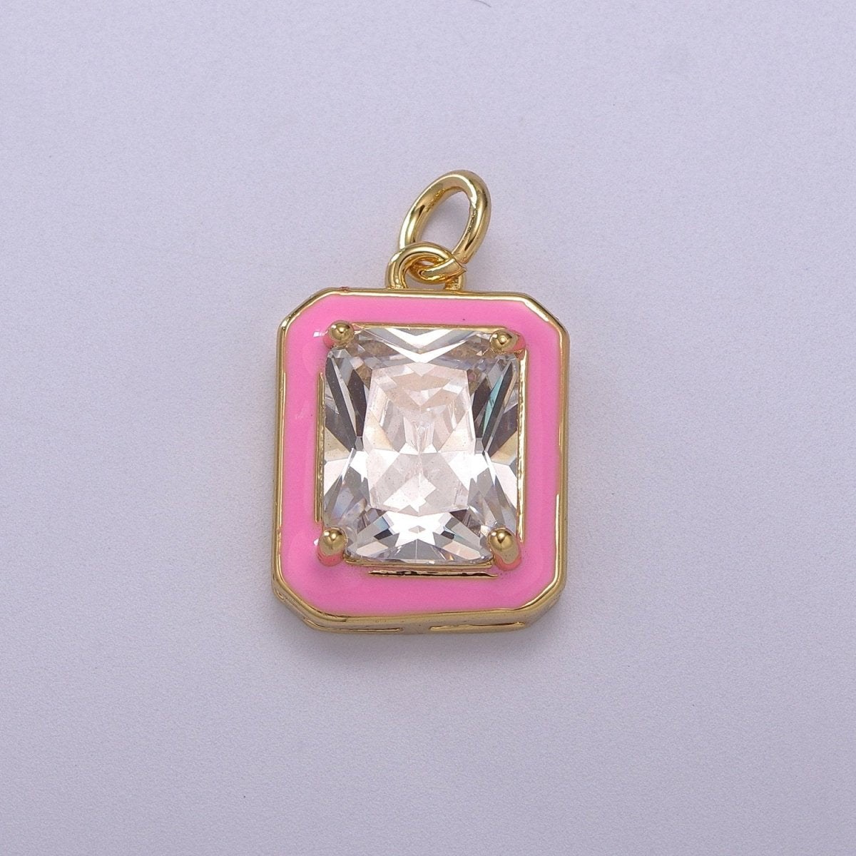 Big Clear CZ Enamel Colorful Square Shape Pendant 14K Gold Filled Enamel Charm, Necklace Bracelet Component M-674 - M-677