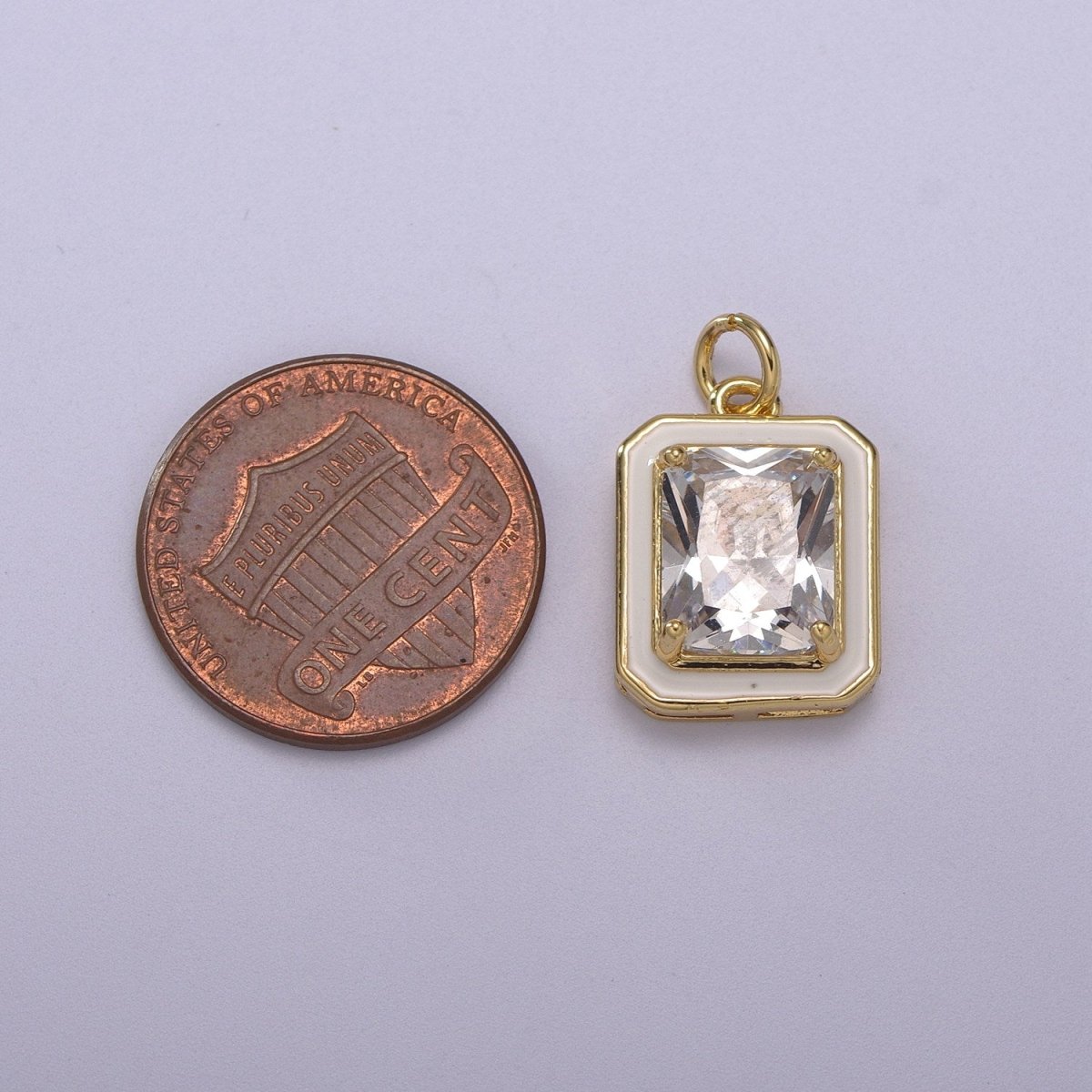 Big Clear CZ Enamel Colorful Square Shape Pendant 14K Gold Filled Enamel Charm, Necklace Bracelet Component M-674 - M-677