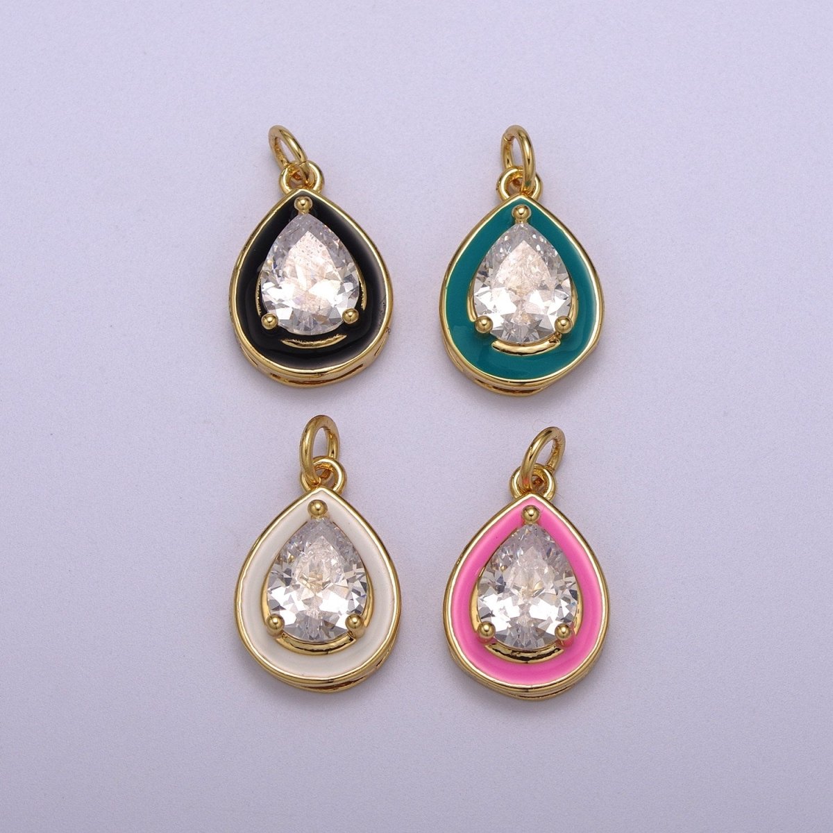 Big Clear CZ Enamel Colorful Tear Drop Shape Pendant 14K Gold Filled Enamel Charm, Necklace Bracelet Component M-666 - M-669