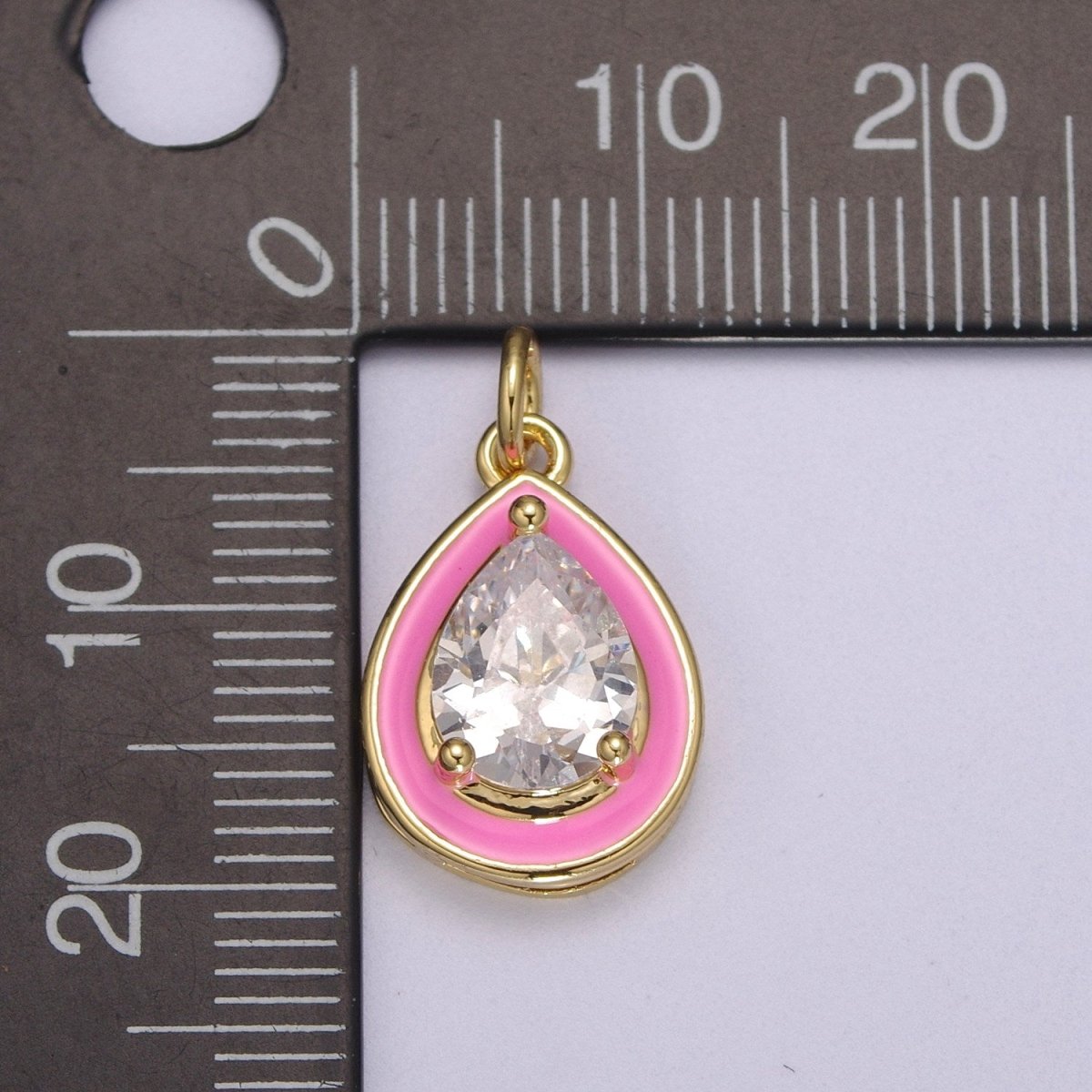 Big Clear CZ Enamel Colorful Tear Drop Shape Pendant 14K Gold Filled Enamel Charm, Necklace Bracelet Component M-666 - M-669