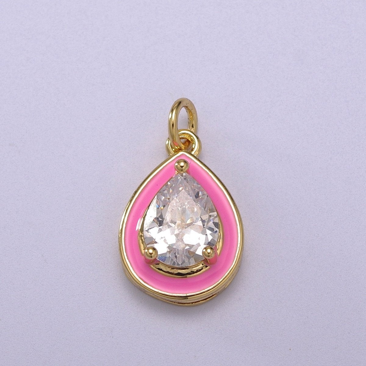 Big Clear CZ Enamel Colorful Tear Drop Shape Pendant 14K Gold Filled Enamel Charm, Necklace Bracelet Component M-666 - M-669
