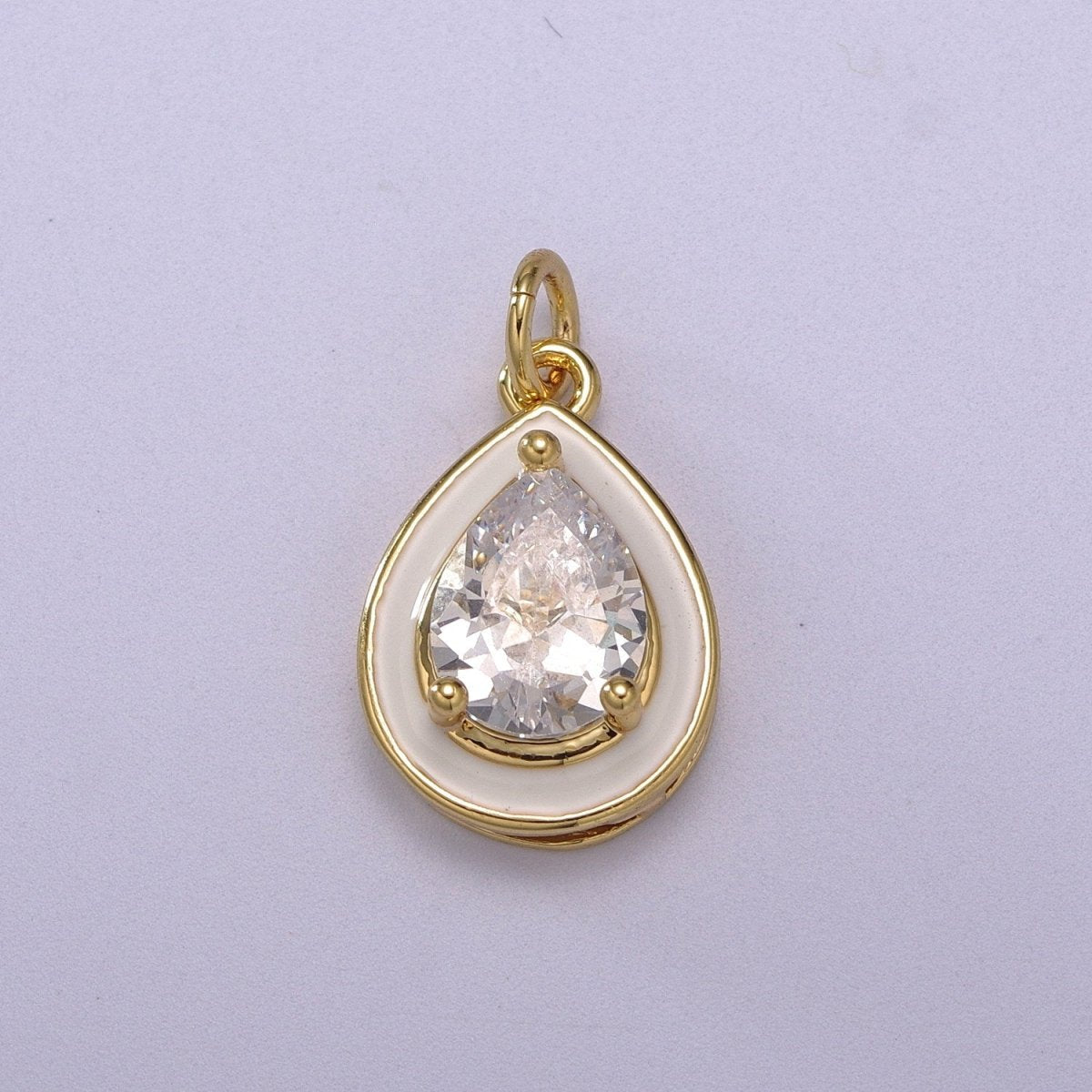 Big Clear CZ Enamel Colorful Tear Drop Shape Pendant 14K Gold Filled Enamel Charm, Necklace Bracelet Component M-666 - M-669