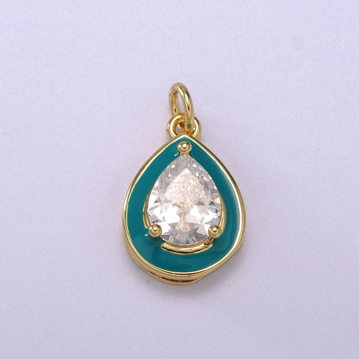 Big Clear CZ Enamel Colorful Tear Drop Shape Pendant 14K Gold Filled Enamel Charm, Necklace Bracelet Component M-666 - M-669