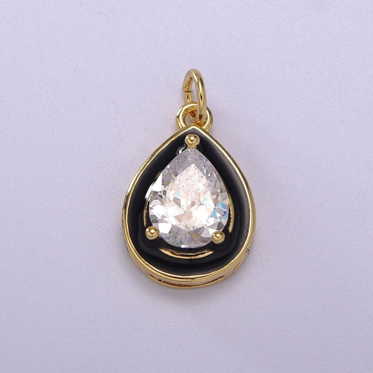 Big Clear CZ Enamel Colorful Tear Drop Shape Pendant 14K Gold Filled Enamel Charm, Necklace Bracelet Component M-666 - M-669