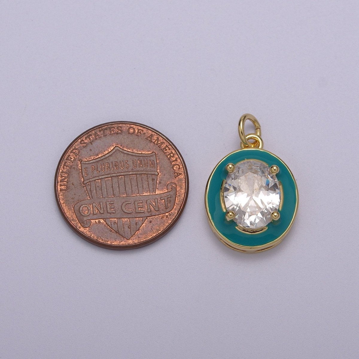 Big Clear CZ Micro Pave on Enamel Colorful Oval Coin Shape Pendant 14K Gold Filled Enamel Charm, Necklace Bracelet Component M-658 - M-661
