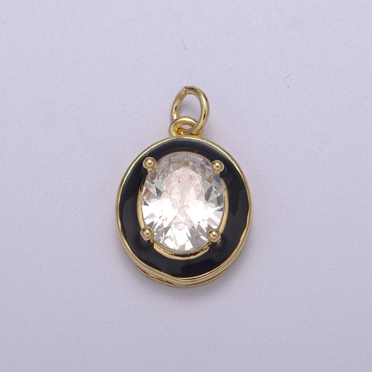 Big Clear CZ Micro Pave on Enamel Colorful Oval Coin Shape Pendant 14K Gold Filled Enamel Charm, Necklace Bracelet Component M-658 - M-661