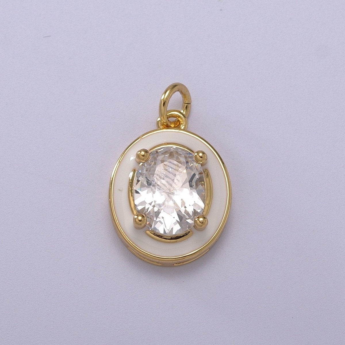 Big Clear CZ Micro Pave on Enamel Colorful Oval Coin Shape Pendant 14K Gold Filled Enamel Charm, Necklace Bracelet Component M-658 - M-661