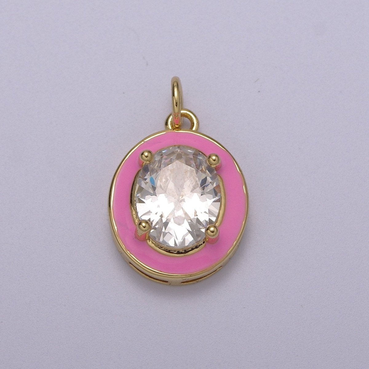 Big Clear CZ Micro Pave on Enamel Colorful Oval Coin Shape Pendant 14K Gold Filled Enamel Charm, Necklace Bracelet Component M-658 - M-661