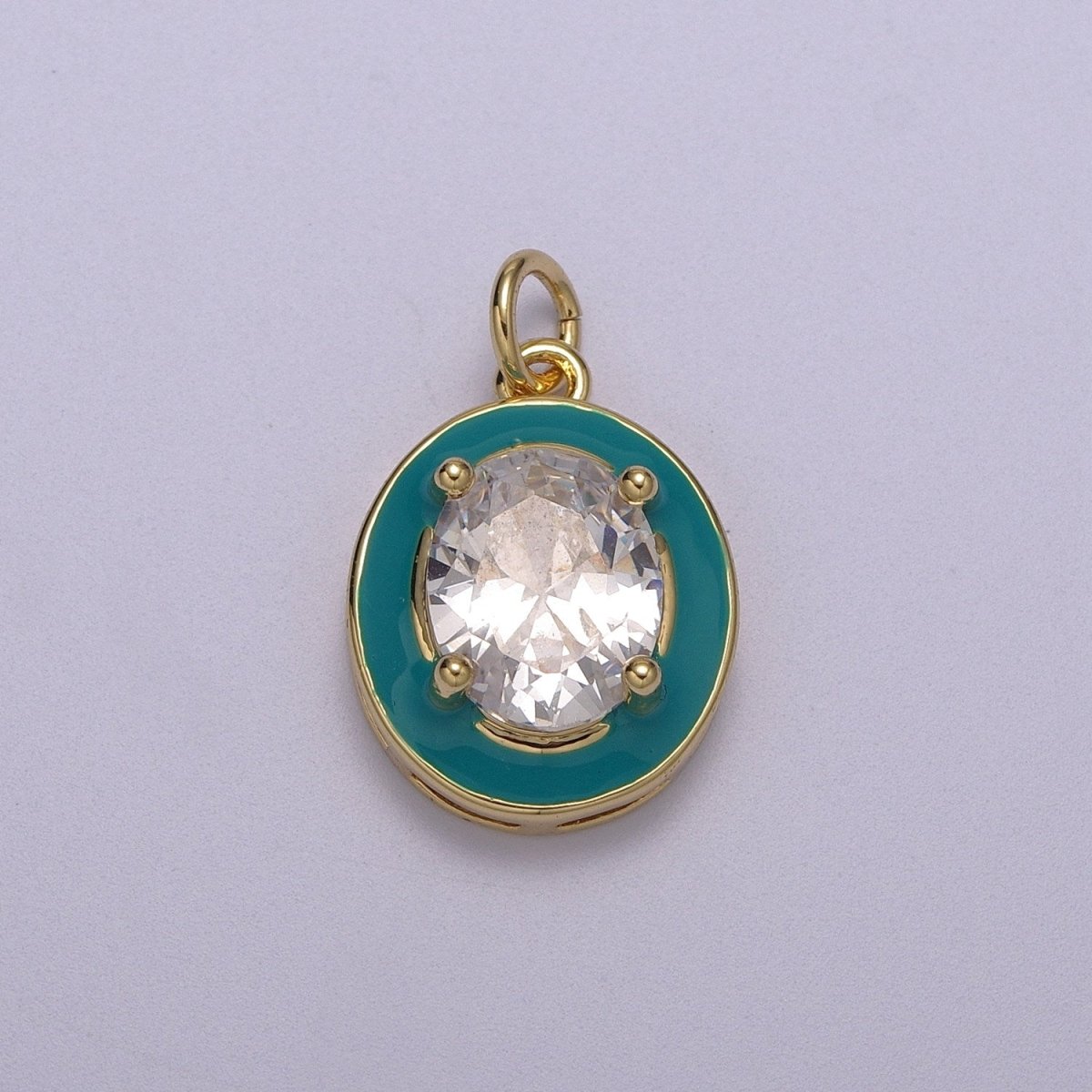 Big Clear CZ Micro Pave on Enamel Colorful Oval Coin Shape Pendant 14K Gold Filled Enamel Charm, Necklace Bracelet Component M-658 - M-661