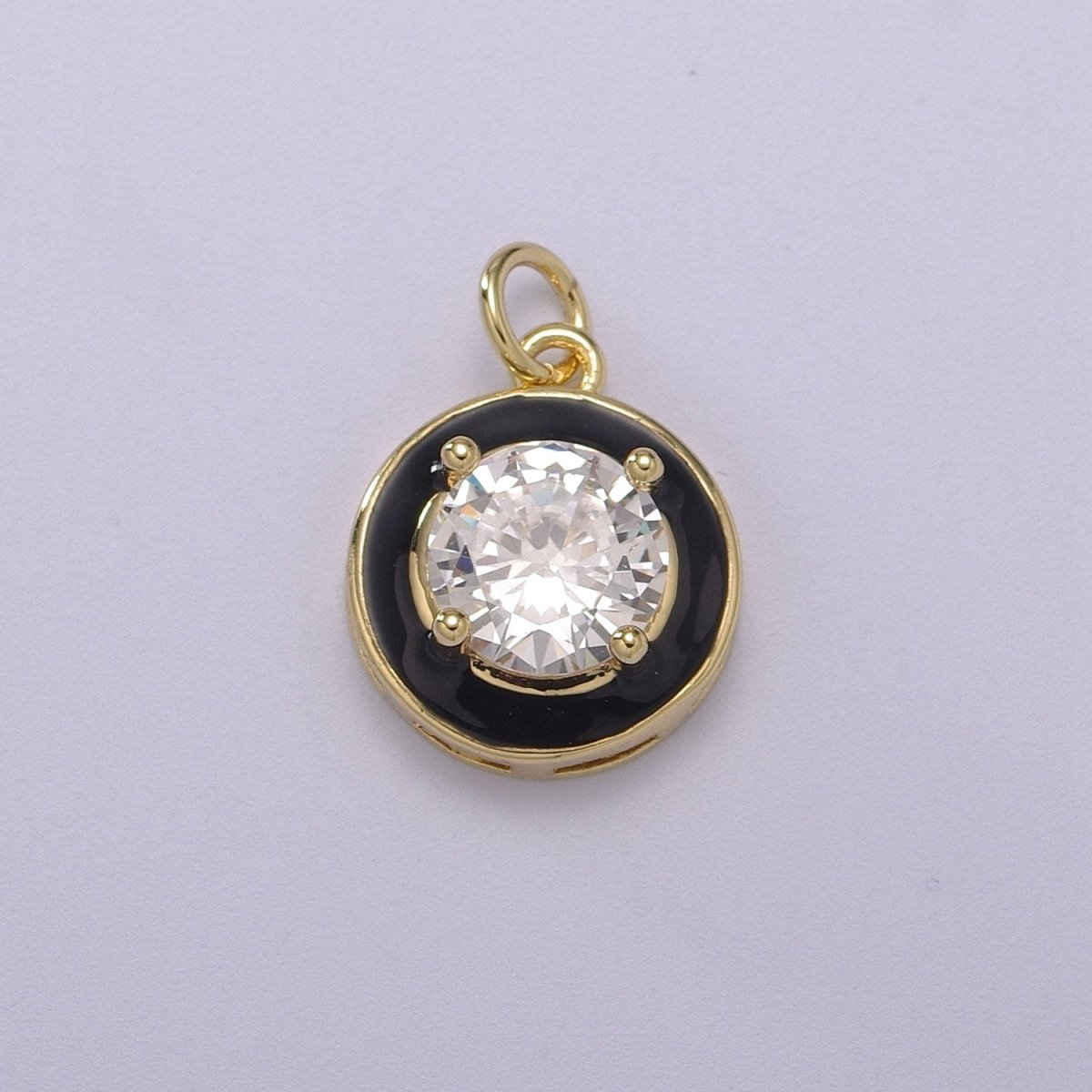 Big Clear CZ Micro Pave on Enamel Colorful Round Coin Shape Pendant 14K Gold Filled Enamel Charm, Necklace Bracelet Component M-662 - M-665