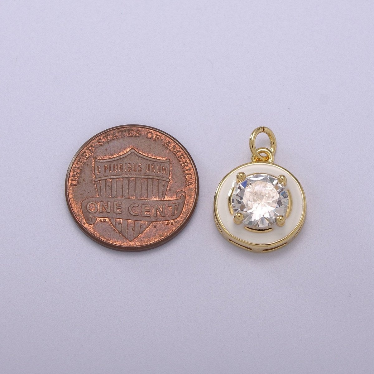 Big Clear CZ Micro Pave on Enamel Colorful Round Coin Shape Pendant 14K Gold Filled Enamel Charm, Necklace Bracelet Component M-662 - M-665