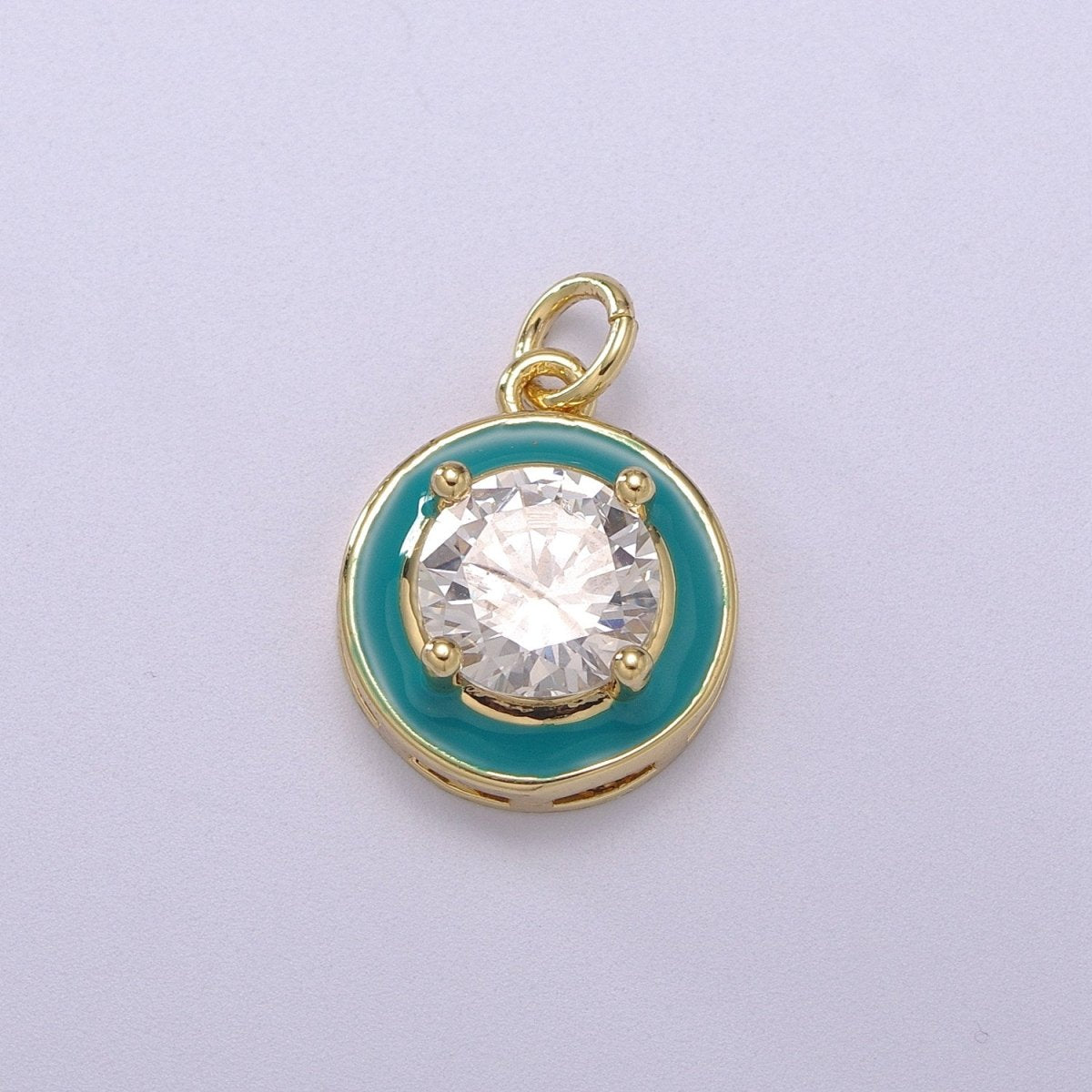 Big Clear CZ Micro Pave on Enamel Colorful Round Coin Shape Pendant 14K Gold Filled Enamel Charm, Necklace Bracelet Component M-662 - M-665