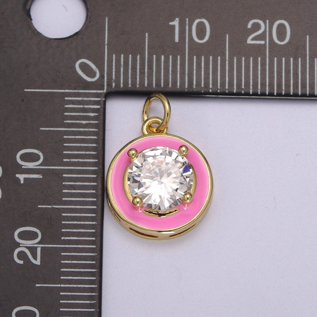 Big Clear CZ Micro Pave on Enamel Colorful Round Coin Shape Pendant 14K Gold Filled Enamel Charm, Necklace Bracelet Component M-662 - M-665