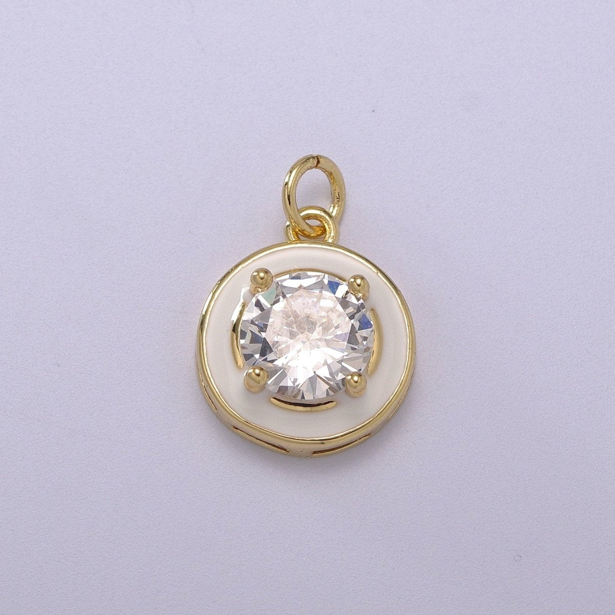Big Clear CZ Micro Pave on Enamel Colorful Round Coin Shape Pendant 14K Gold Filled Enamel Charm, Necklace Bracelet Component M-662 - M-665