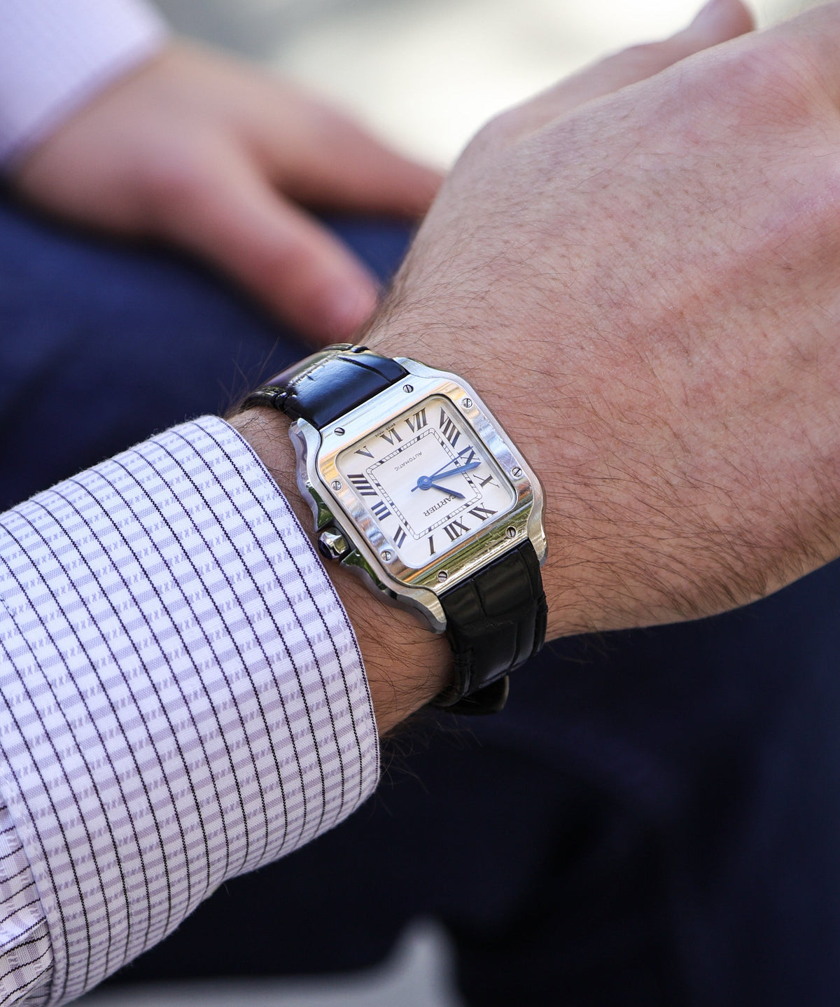 Onyx Black Crocodile Leather Watch Strap For Cartier Santos