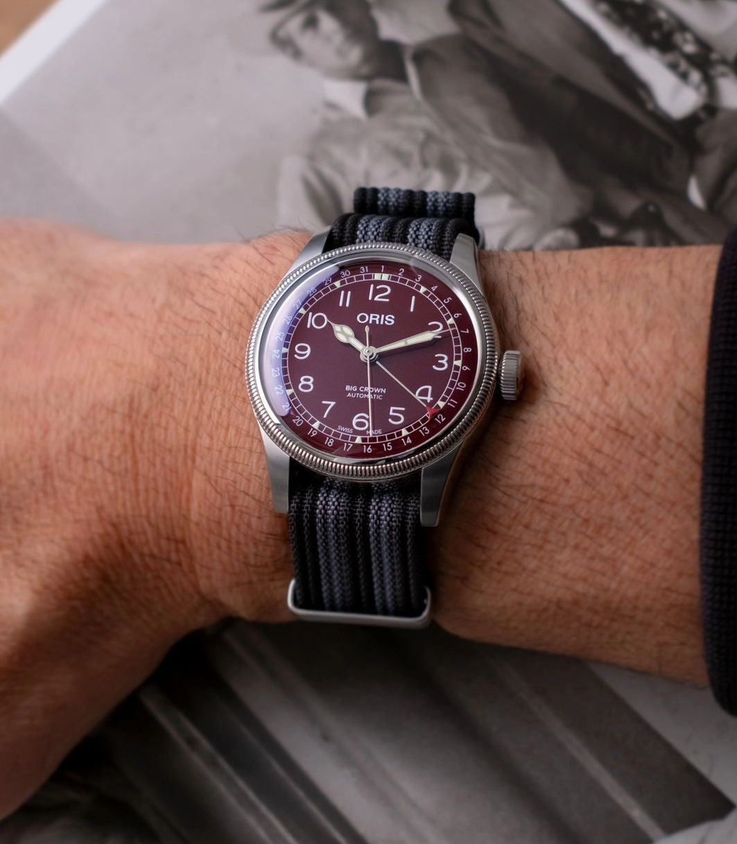 Black & Grey Striped Woven Nylon Strap 18mm