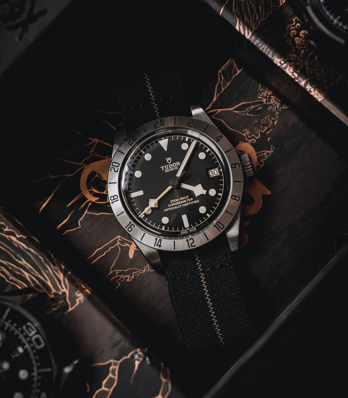 Black with Brown Stripe Elastic Watch Strap 20mm
