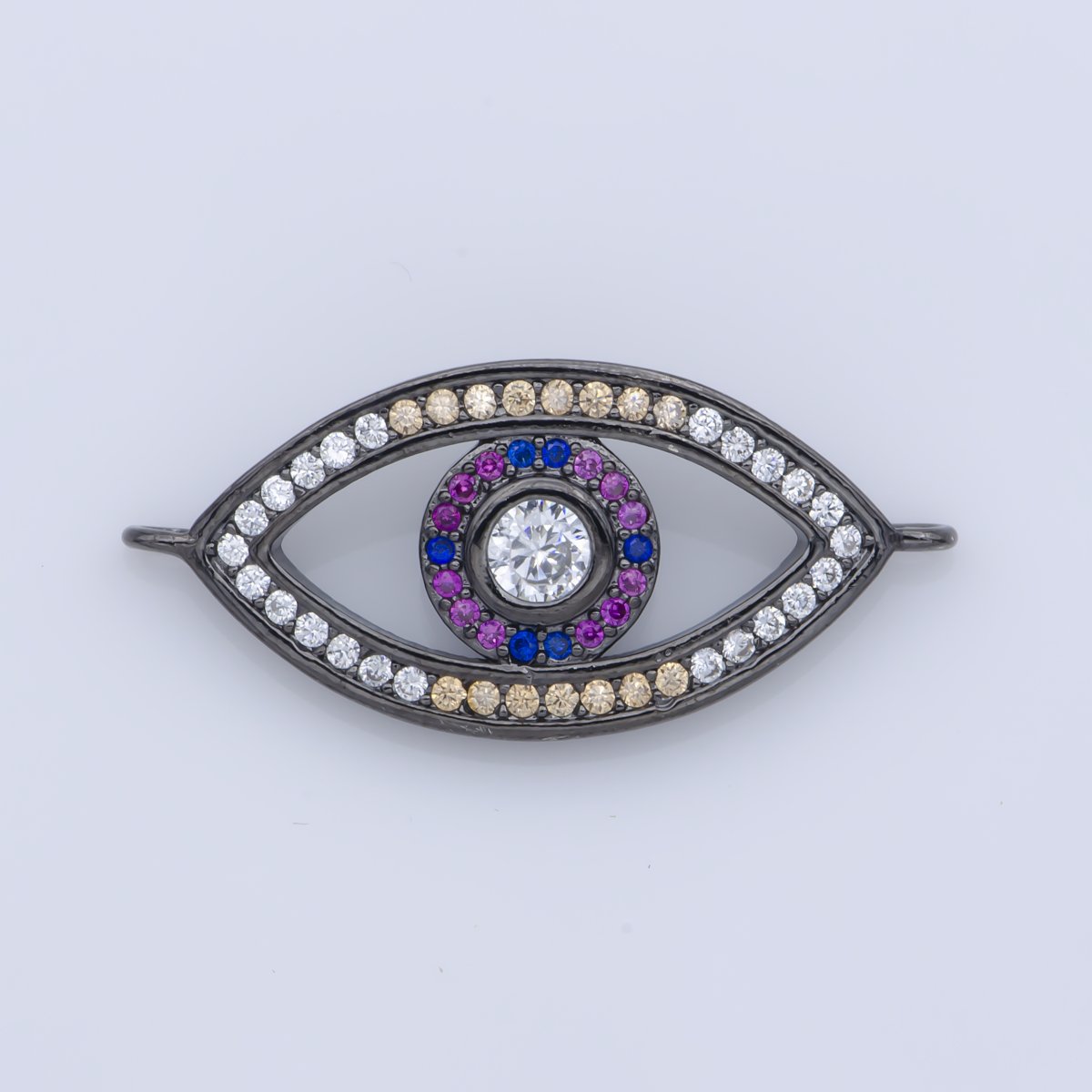 Black Legendary Evil Eye Lucky Charm Safe Protection Turkey DIY Cubic Zirconia Bracelet Charm Bead Finding Connector For Jewelry Making F-252
