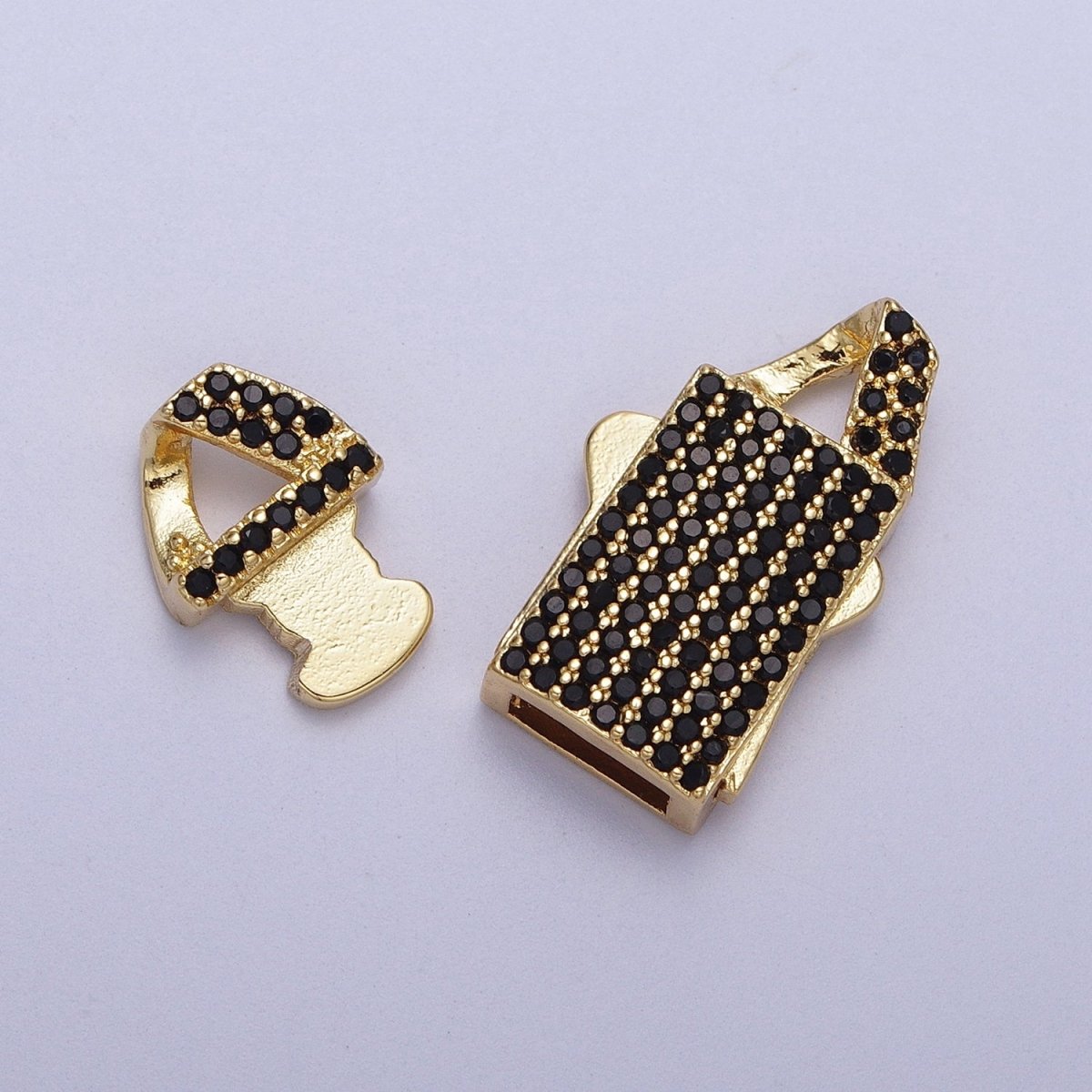Black Micro Paved CZ Gold Safety Lock Box Buckle Clasps Closure Jewelry Supply | K-002
