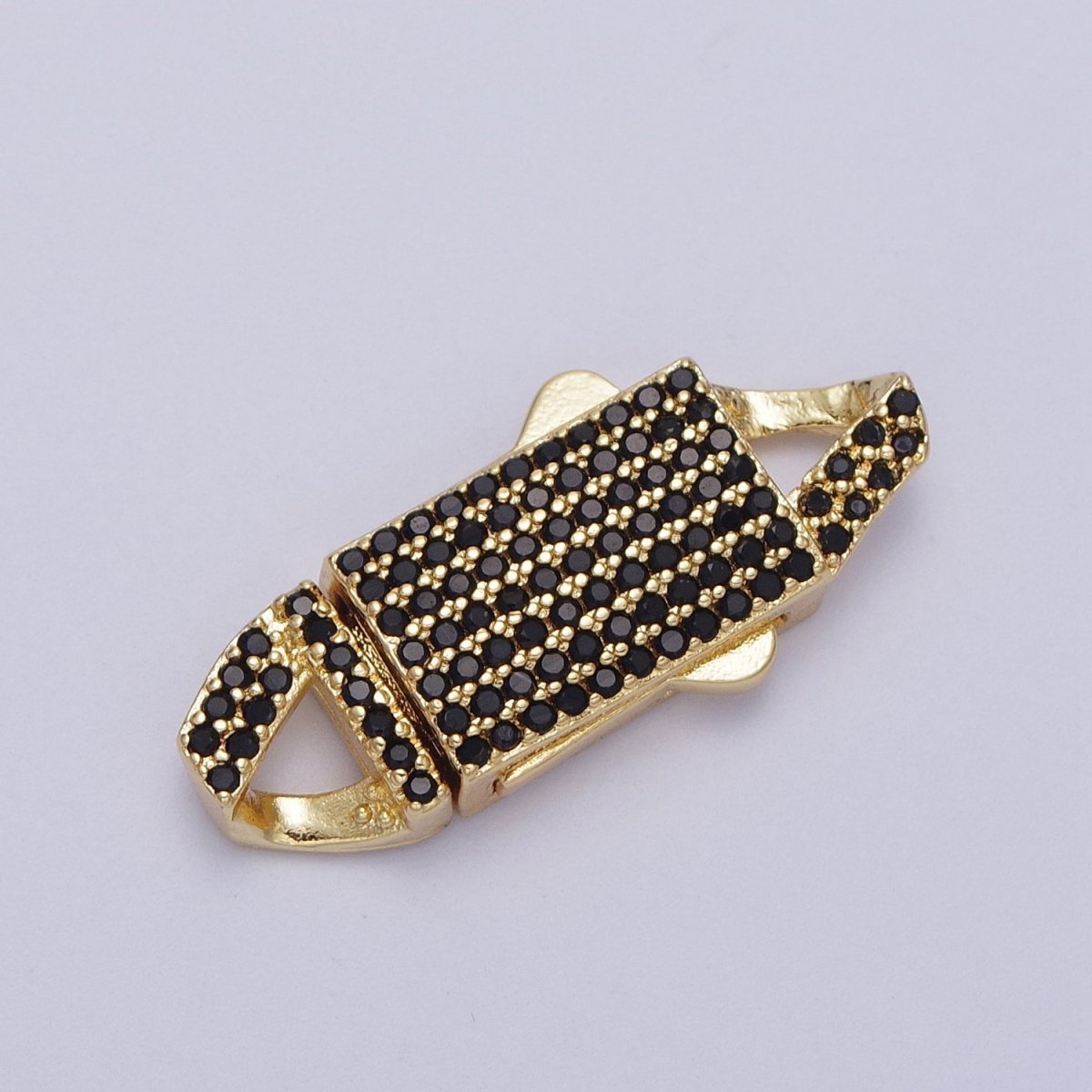 Black Micro Paved CZ Gold Safety Lock Box Buckle Clasps Closure Jewelry Supply | K-002