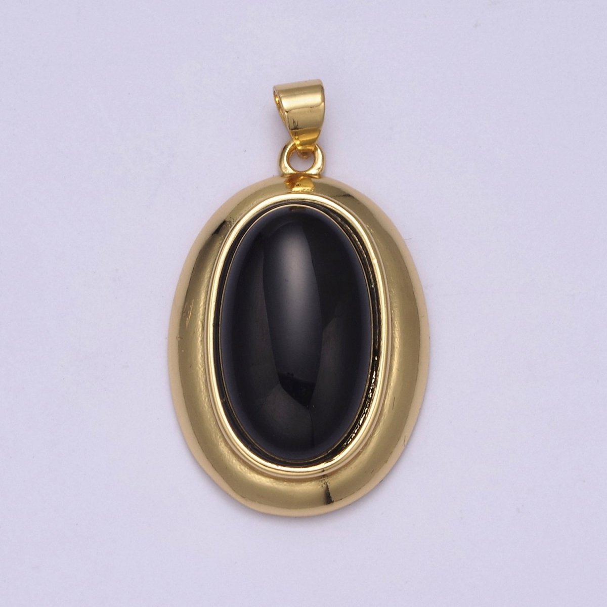 Black Onyx Oval Charm Natural Gemstone Beads For Necklace Pendant H-619